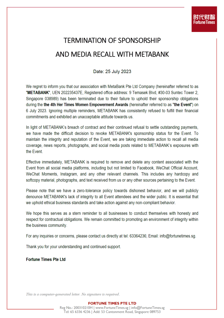 Public Notice: Termination of Sponsorship and Media Recall with ...