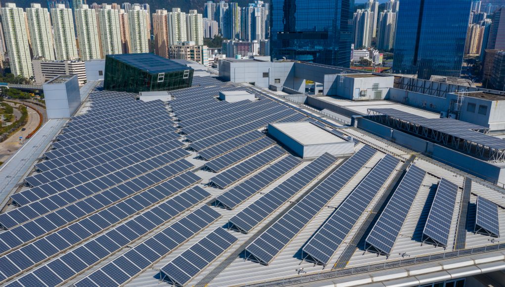 Solar panel on roof top building